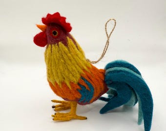 Handmade big wool felted rooster | 8" x 6" | gift for kids