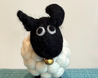 Handmade Wool Sheep Figurine: Black Face Felt Ornament