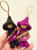Handmade Wool Felt Tiny Witch Ornaments: Cute Halloween Decorations with Brooms and Hats
