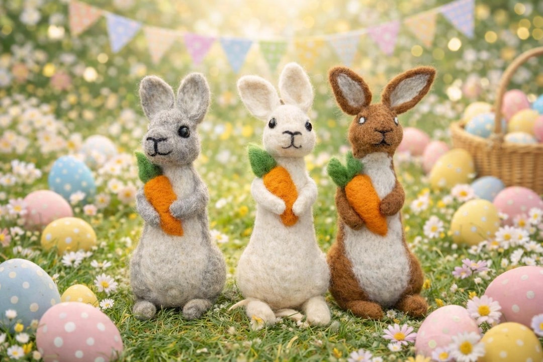 Handmade Wool Felt Bunny Figurine, Spring Easter Decor - Etsy