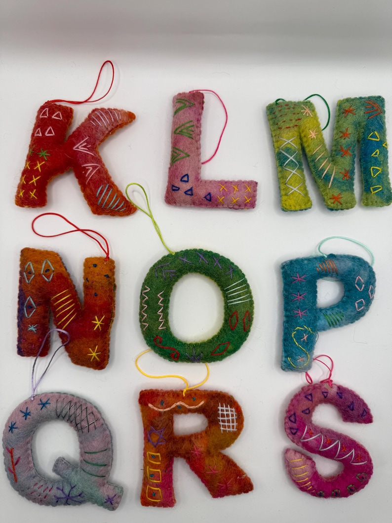 Handmade Felt Alphabet Ornaments – Embroidered Wool Letters A–Z ...