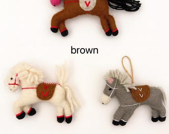 Handmade Felt Horse Ornament : Wool Felt Christmas Tree Decoration, Scandinavian Style Rustic Holiday Decor, Animal Ornament Gift