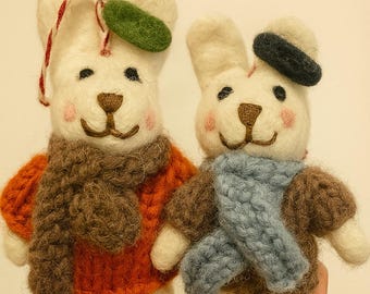 Handmade Felt Bunny Ornament – Wool Christmas Tree Decoration, Holiday Gift, Felt Rabbit Ornament, Eco-Friendly Winter Décor