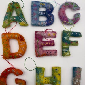 Handmade Felt Alphabet Ornaments – Embroidered Wool Letters A–Z – Personalized Initial Ornaments – Custom Nursery Decor – Kids Room Gift