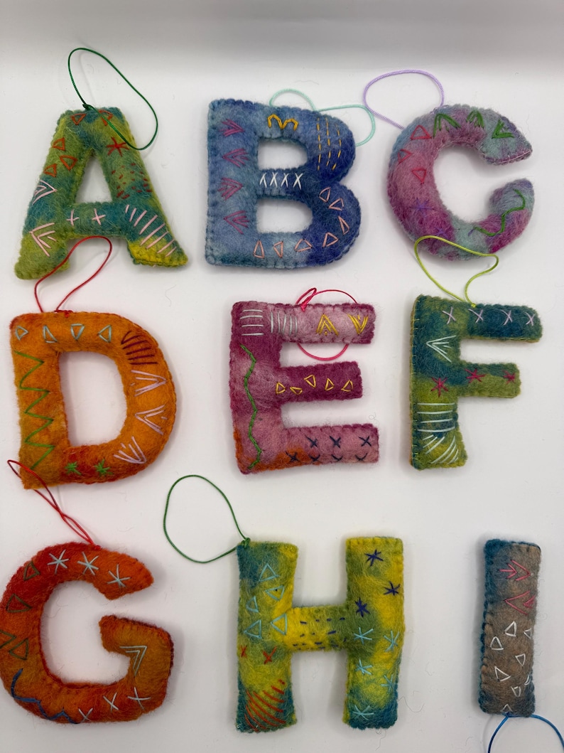 Handmade Felt Alphabet Ornaments – Embroidered Wool Letters A–Z ...