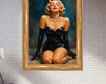 Glamorous Blonde Woman Wall Art Print - Sexy Retro Pin Up Style Poster - Elegant Black Dress Portrait Canvas - Bold Feminine Decor