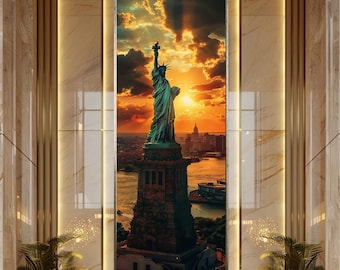 Statue of Liberty Wall Art Print NYC Sunset Canvas Art Cityscape Photography New York Skyline Wall Decor
