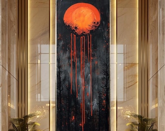Dark Forest Blood Moon Art Print with Red Paint Drips, Gothic Horror Wall Decor for Halloween or Moody Aesthetic Interiors