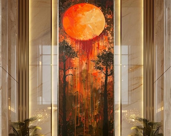 Abstract Blood Moon Wall Art Dark Forest Print  Canvas Art Gothic Night Sky Orange Red Modern Decor