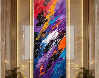 Abstract Energy Wall Art Colorful Modern Print Canvas Art Purple Red Orange Splash Expressionist  Print