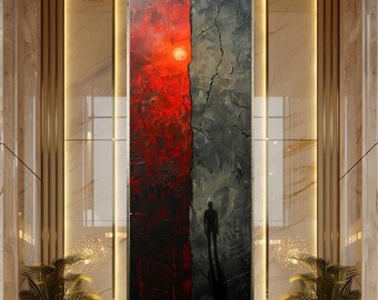 Abstract Dark vs Light Wall Art Red Black Print Canvas Symbolic Shadow Figure Poster Emotional Decor