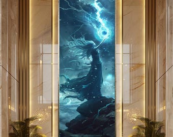 Storm Sorceress Wall Art Fantasy Lightning Woman Canvas Art Elemental Power Decor Magic Energy Female Print