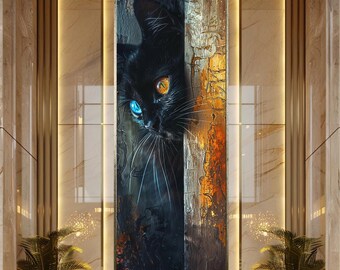 Black Cat Wall Art Fantasy Eyes Poster Gothic Cat Print Blue Orange Eye Artwork Canvas  Art Dark Home Decor