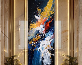 Abstract Gold Splash Wall Art Modern Blue Red Print Canvas Art Luxury Brush Stroke Contemporary Decor