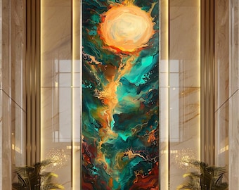 Sun Energy Abstract Wall Art Colorful Cosmic Burst Print Canvas Teal Orange Swirl Poster Spiritual Decor Print