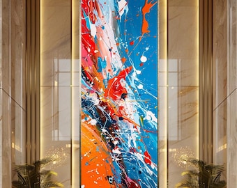 Abstract Blue Orange Wall Art Modern Color Splash Print Canvas Art Energetic Brush Stroke Poster Vibrant Decor