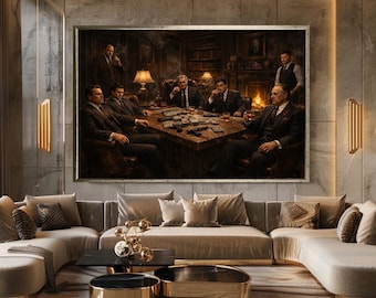 Mafia Boss Meeting Canvas Print, Gangster Wall Art, Dark Cinematic Crime Scene Artwork, Vintage Mafia Office Decor