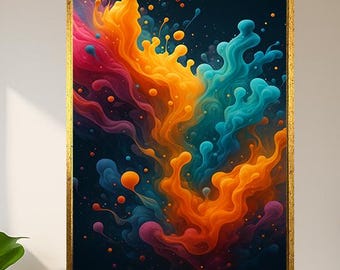 Colorful Flowing Abstract Paint Digital Art Liquid Energy Motion Poster Modern Wall Print For Studio Office Or Creative Room Decor