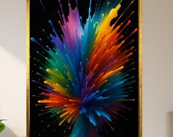 Rainbow Paint Splash Explosion Digital Abstract Art Color Burst Wall Poster Vibrant Modern Print For Studio Office Or Creative Home Decor