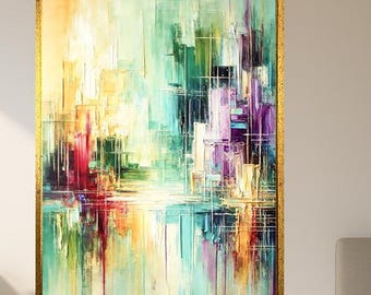 Colorful Abstract Cityscape Wall Art – Vibrant Brush Stroke Digital Painting – Modern Urban Energy Poster for Creative Interiors
