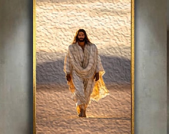 Jesus Walking in Desert Oil Painting Style Canvas, Christian Wall Art of Faith and Hope, Spiritual Religious Decor Gift for Believers