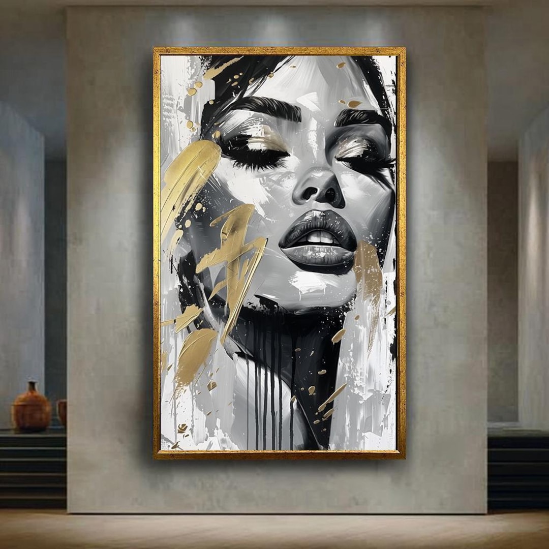 Gold and Black Abstract Woman Canvas Wall Art Print, Bold Modern ...