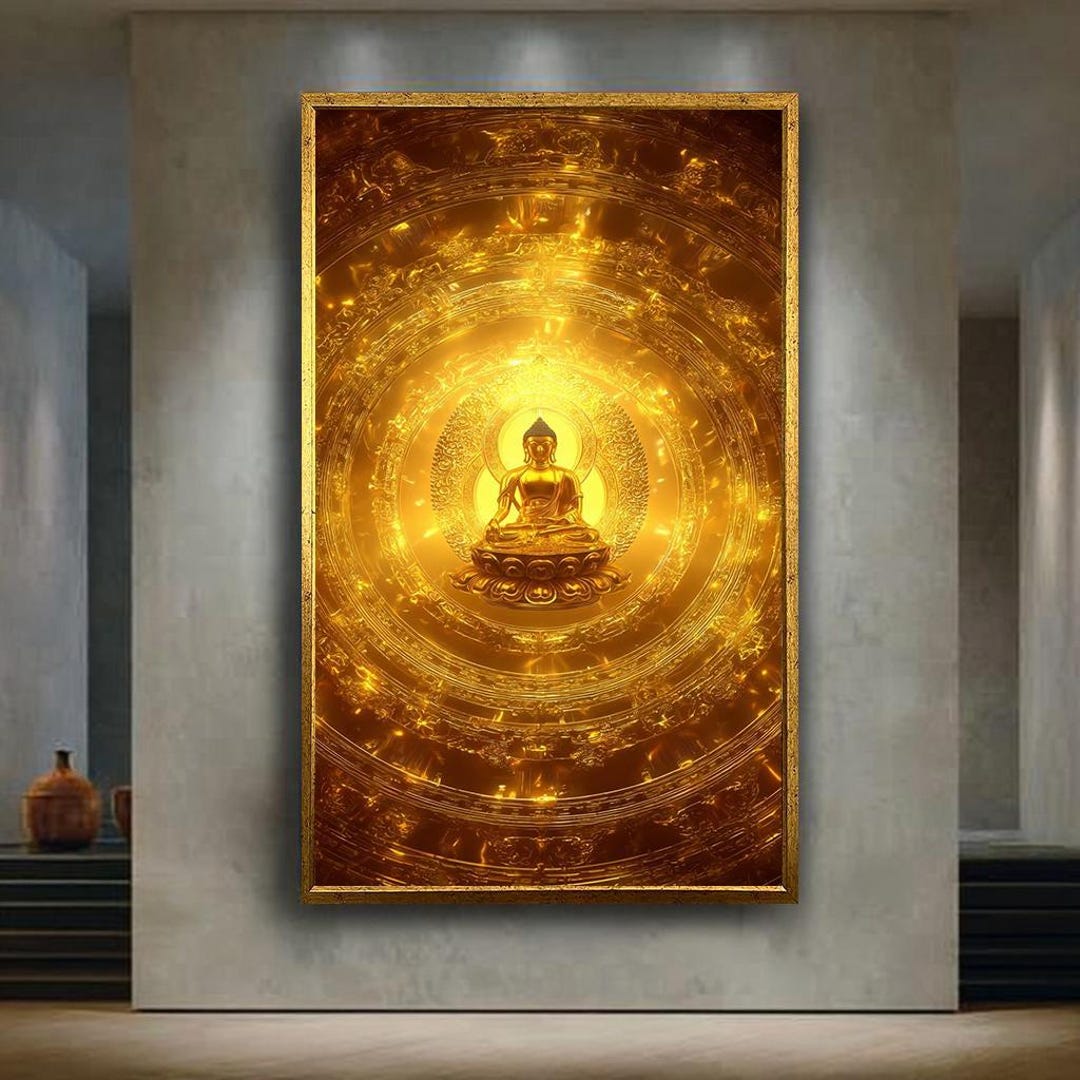 Golden Radiant Buddha Canvas Wall Art Print, Spiritual Enlightenment ...