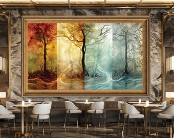 Four Seasons Tree Wall Art Print, Seasonal Nature Artwork for Home Decor, Abstract Tree Print Canvas Art