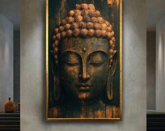 Rustic Buddha Wall Art Canvas Print, Ancient Zen Meditation Poster, Peaceful Spiritual Home Decor, Mindfulness Room Artwork