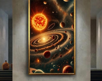 Solar System Galaxy Wall Art – Cosmic Planet Orbit Digital Painting – Vibrant Space Universe Poster for Sci-Fi and Astronomy Decor