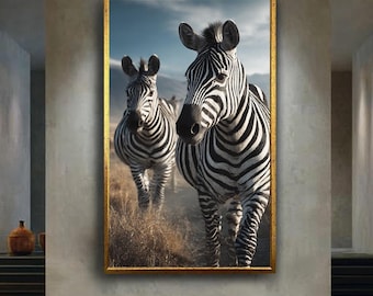 Wildlife Zebra Canvas Print, Black and White Safari Animal Wall Art, Modern Nature Photography Poster for Home or Office Decor