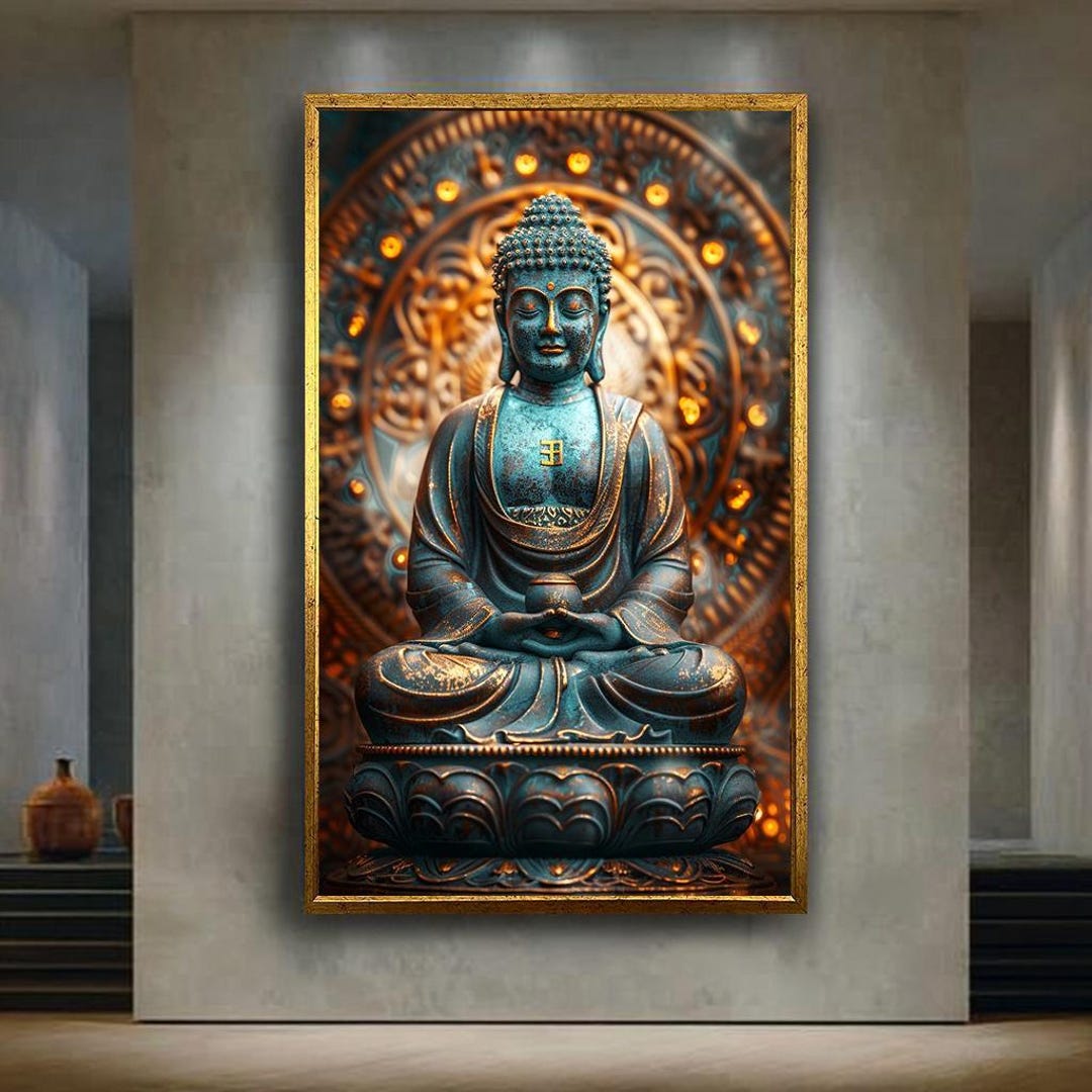 Buddha Statue Wall Art With Golden Details Spiritual Zen Artwork Asian ...