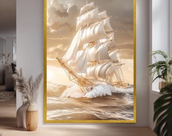 Elegant Canvas Print Of Classic Sailing Ship On Golden Waves Nautical Wall Art For Ocean Lovers And Vintage Maritime Home Decor