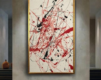 Abstract Red and Black Canvas Print – Modern Paint Splatter Wall Art for Bold Interior Design, Minimal Home or Creative Studio Decor