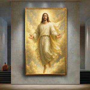 Ascension of Jesus Canvas Art, Glorious Christ in Heaven Print, Classic Christian Wall Decor for Religious Home or Church Space