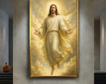 Ascension of Jesus Canvas Art, Glorious Christ in Heaven Print, Classic Christian Wall Decor for Religious Home or Church Space