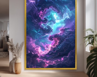 Cosmic Nebula Swirl Canvas Art Print, Psychedelic Galaxy Wall Poster, Abstract Space Storm Decor, Fantasy Universe Artwork