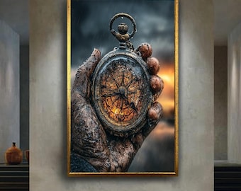 Vintage Compass in Muddy Hand During Stormy Rain, Dramatic Adventure Photography Print, Rustic Nautical Wall Art for Home Decor