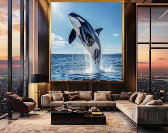 Jumping Orca Whale Wall Art Ocean Wildlife Print Sea Animal Marine Nature Photography Canvas Decor Art
