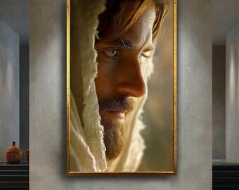 Spiritual Portrait Wall Art Print, Biblical Inspired Canvas Art, Faithful Man Close Up, Religious Minimalist Home Decor Artwork