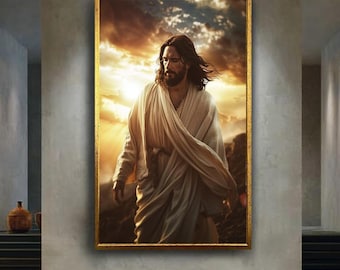 Inspirational Jesus Christ Canvas Wall Art, Christian Religious Artwork for Home Decor, Spiritual Faith Gift for Believers, Sunrise Scene