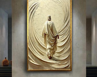 Jesus Walking Forward Relief Style Canvas Wall Art, Divine Path, Christian Canvas Print, Spiritual Religious Decoration for Home or Church