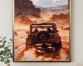 Desert Off-road Adventure Canvas Wall Art, Jeep Driving Through