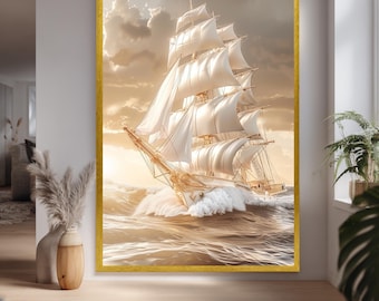 Elegant Canvas Print Of Classic Sailing Ship On Golden Waves Nautical Wall Art For Ocean Lovers And Vintage Maritime Home Decor