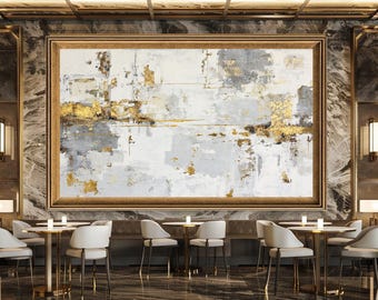 Modern Gold Abstract Wall Art Print, Neutral White and Grey Canvas Art, Minimalist Luxury Artwork for Elegant Home Decor