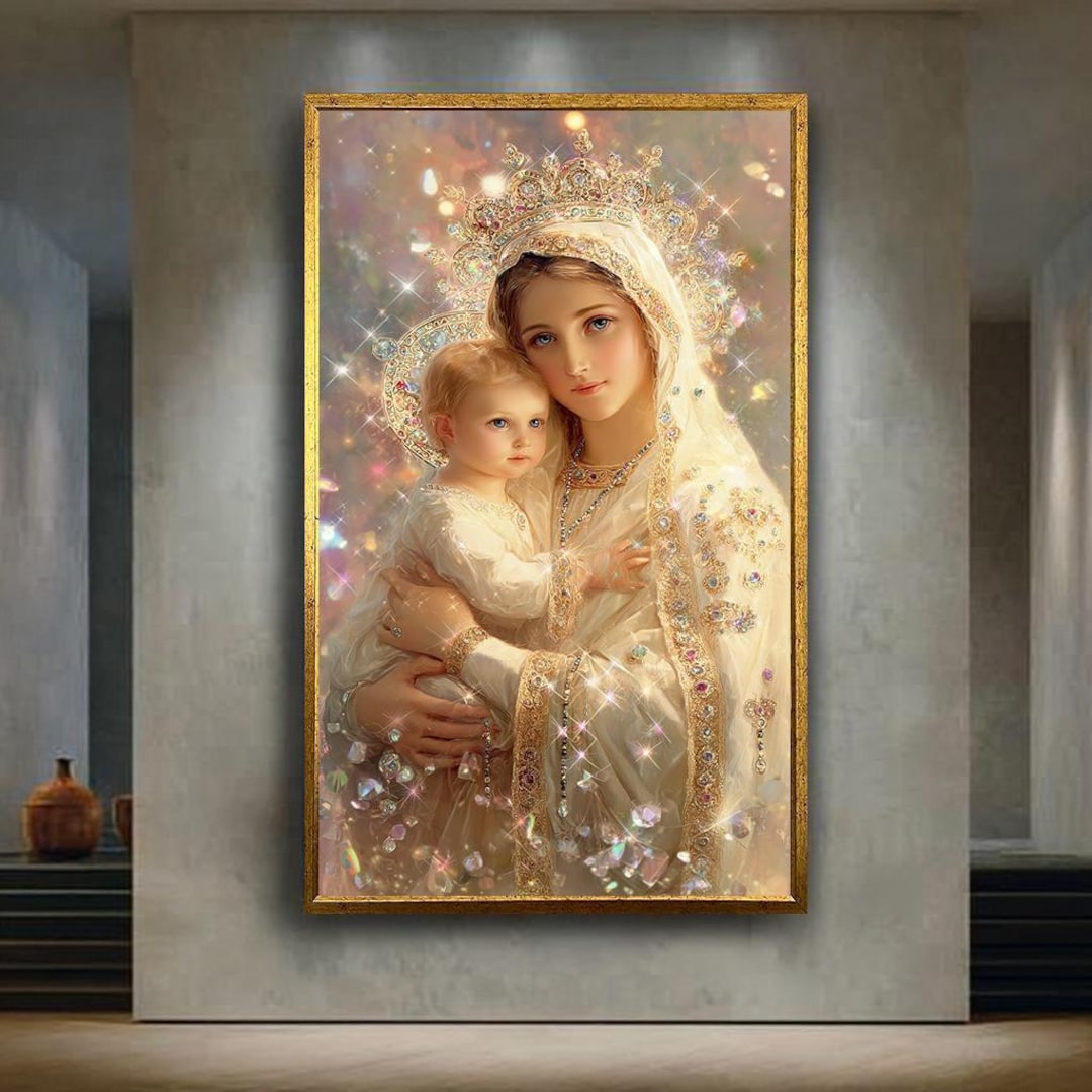 Virgin Mary and Child Canvas Wall Art, Sacred Catholic Icon Print With ...
