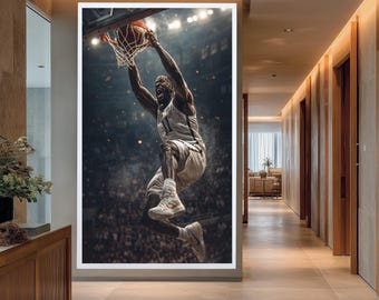 Basketball Dunk Canvas Art, Powerful Sports Wall Art, Athlete Motivation Poster, Intense Action Basketball Print