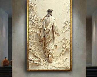 Canvas Wall Art Depicting the Walking of Jesus, Spiritual Christian Canvas Print, Sacred Religious Artwork for Prayer Room or Home Decor