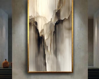 Abstract Mountain Wall Art Print – Minimalist Beige Black Gold Canvas – Modern Luxury Landscape Poster – Elegant Neutral Home Decor