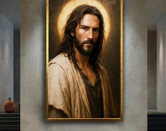 Realistic Jesus Portrait Canvas Art, Modern Christian Wall Decor, Holy Face of Christ Print for Faithful Home or Prayer Space